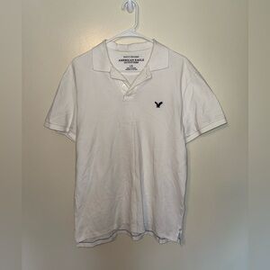 American Eagle Outfitters White Polo Shirt Crisp Cotton Casual
